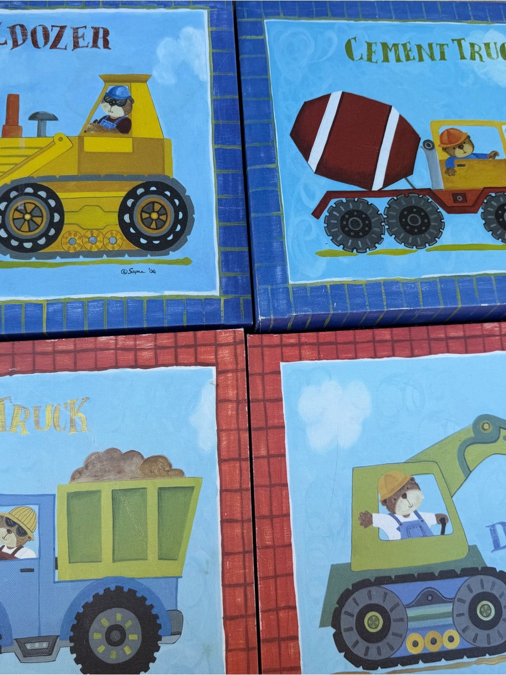 Construction Vehicle Canvas Prints for Kids – Blue, Red, Yellow, Green